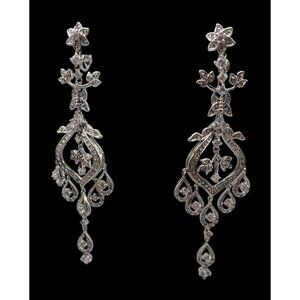 Joan Rivers Classics Screwback Clip On Large Dangle CZ Crystals Silver Plated